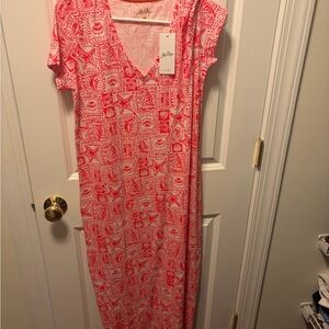 Lilly Pulitzer Pink Coral Print V-Neck Maxi Dress
